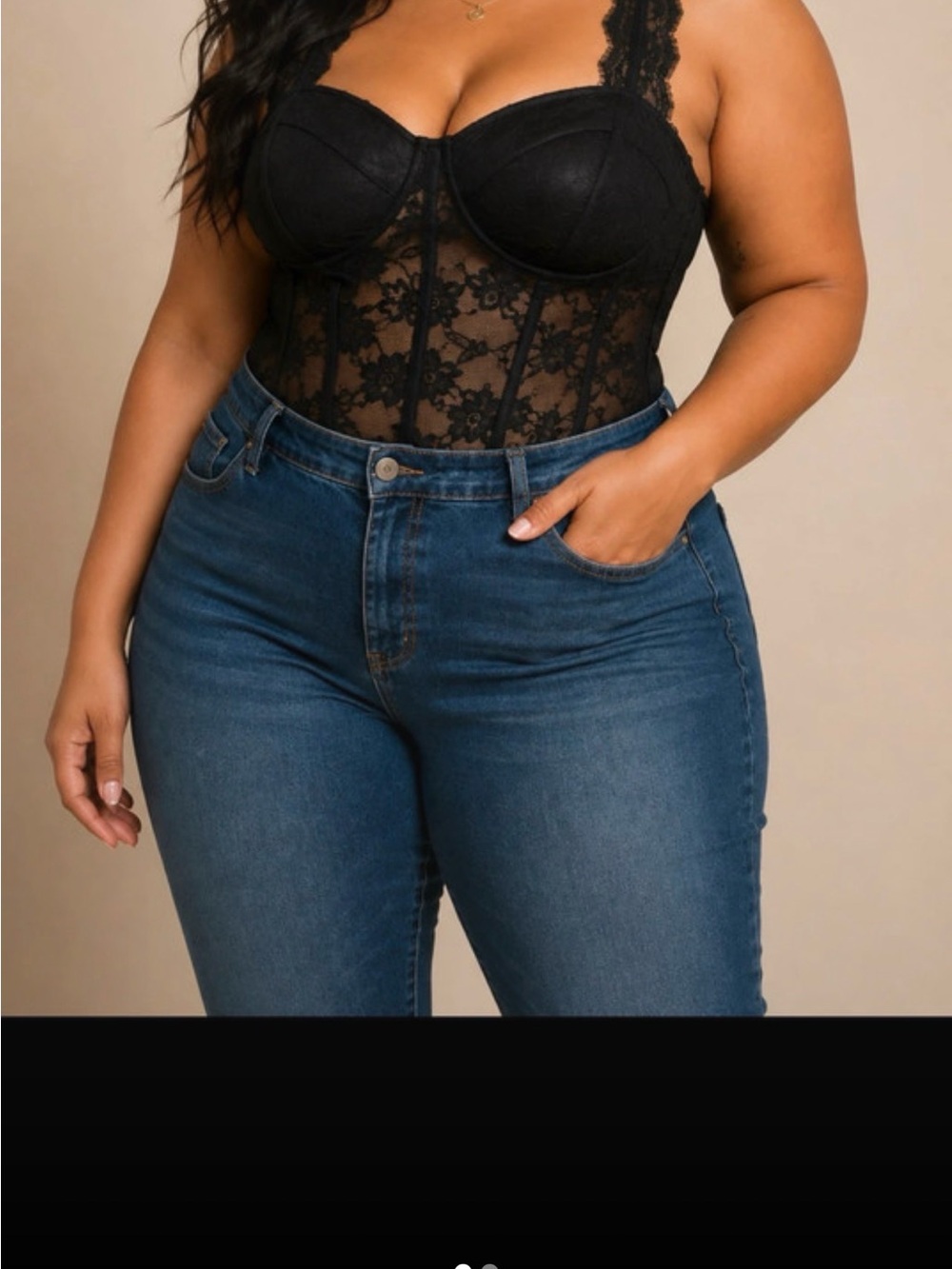 Black Lace Bustier Bodysuit Top - Women